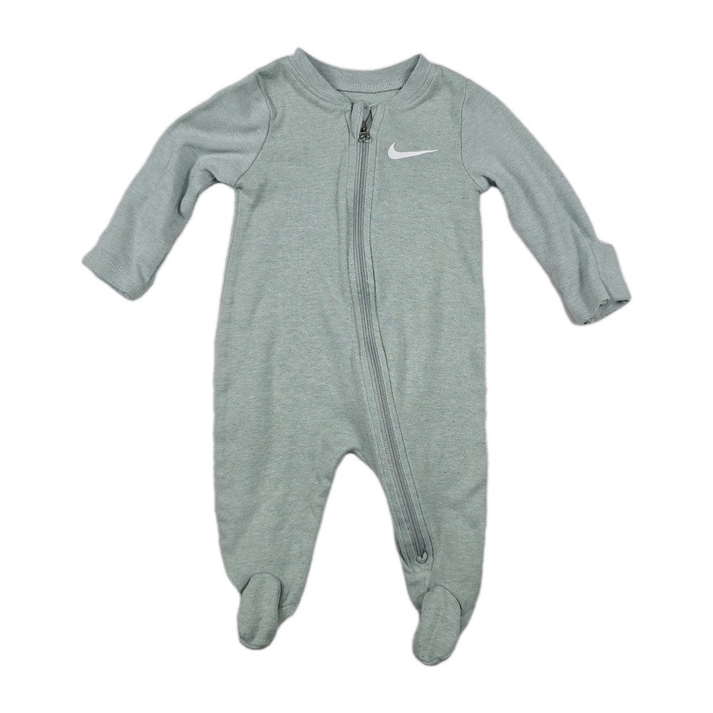 Nike Baby 3M Sage Green Heather Full Zip Footed Coverall Swoosh Logo 56-62cm
